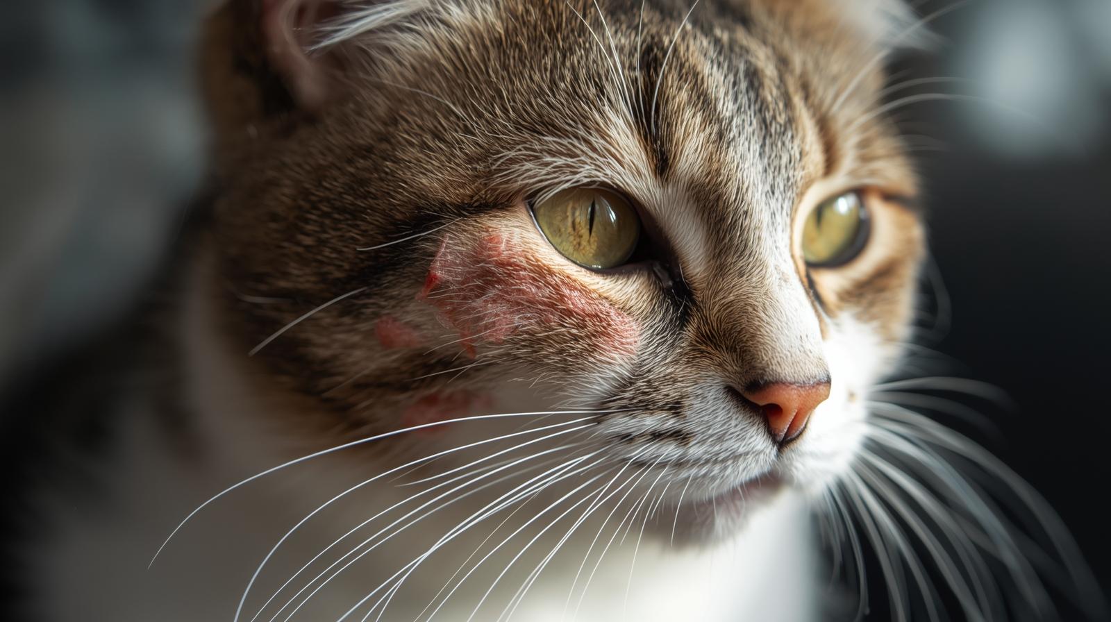 Cat skin irritation close-up