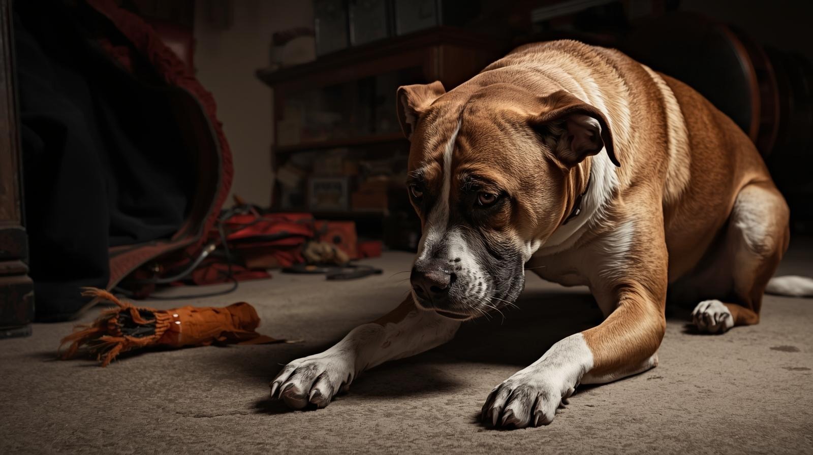 Dog showing signs of anxiety and destructive behavior