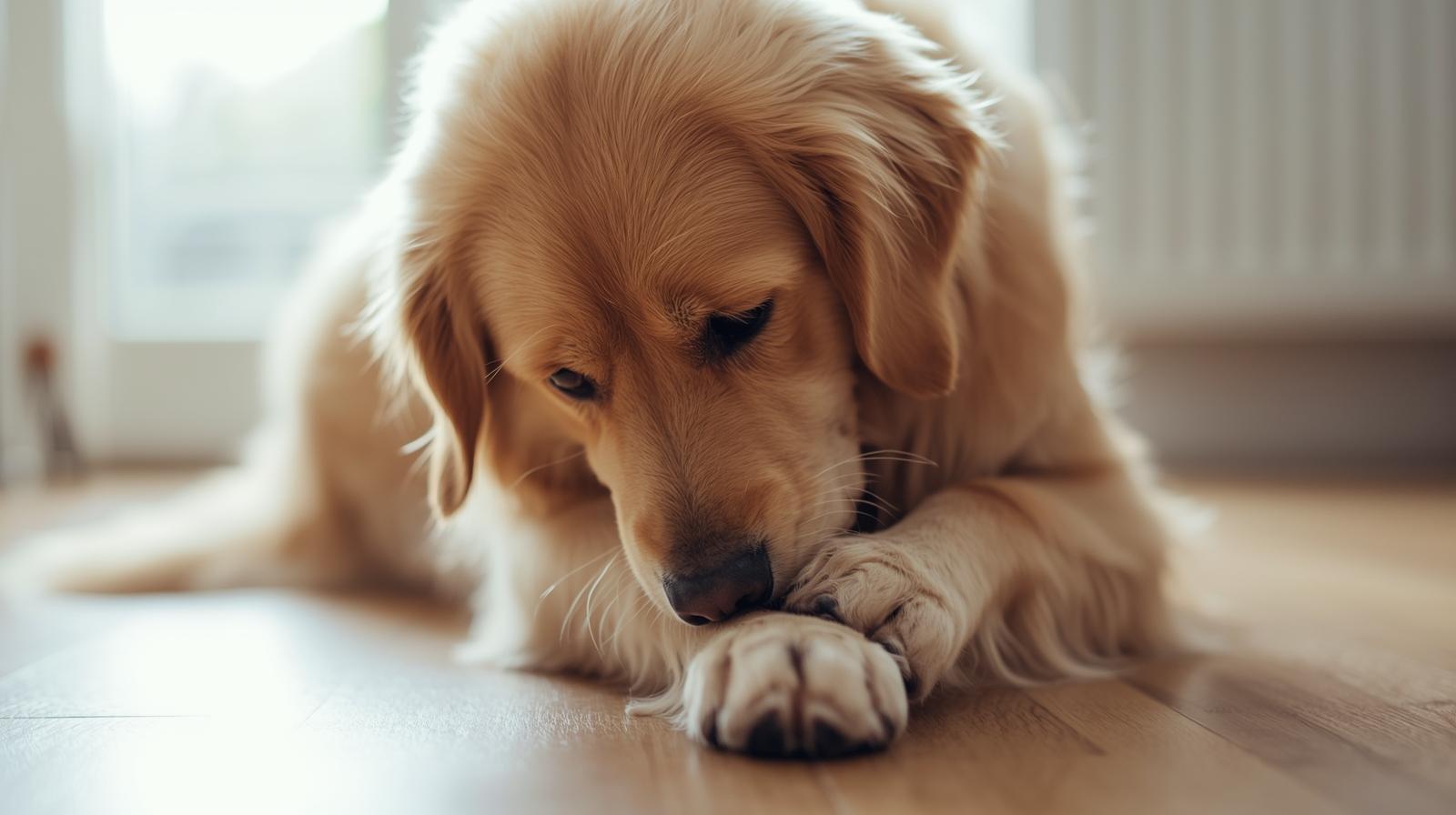 Dog licking paws due to environmental allergies