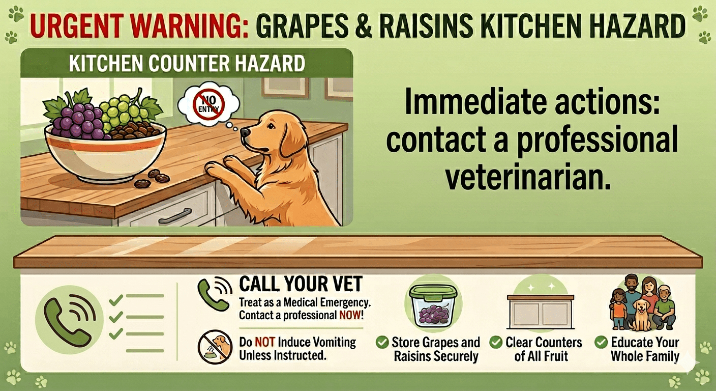Grapes and raisins toxic to dogs on kitchen counter