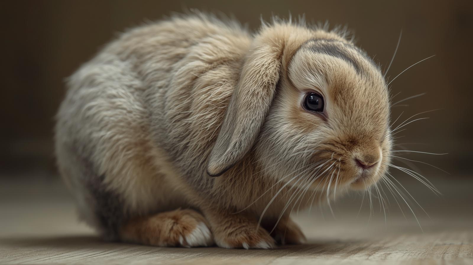 Rabbit in a hunched position with squinted eyes indicating potential pain