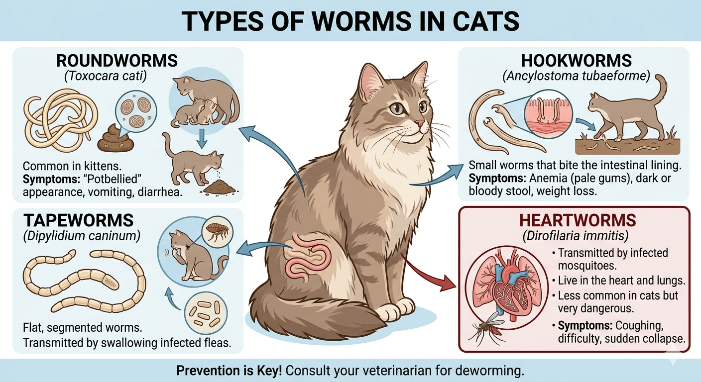 Illustration showing types of worms in cats