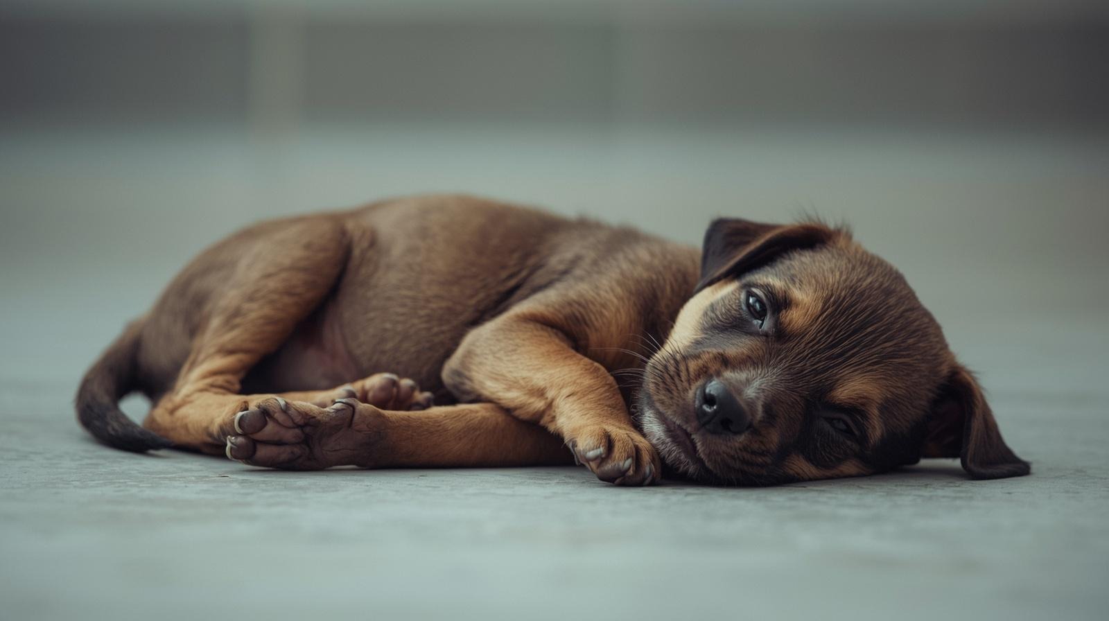 Weak puppy suffering from severe parvo infection