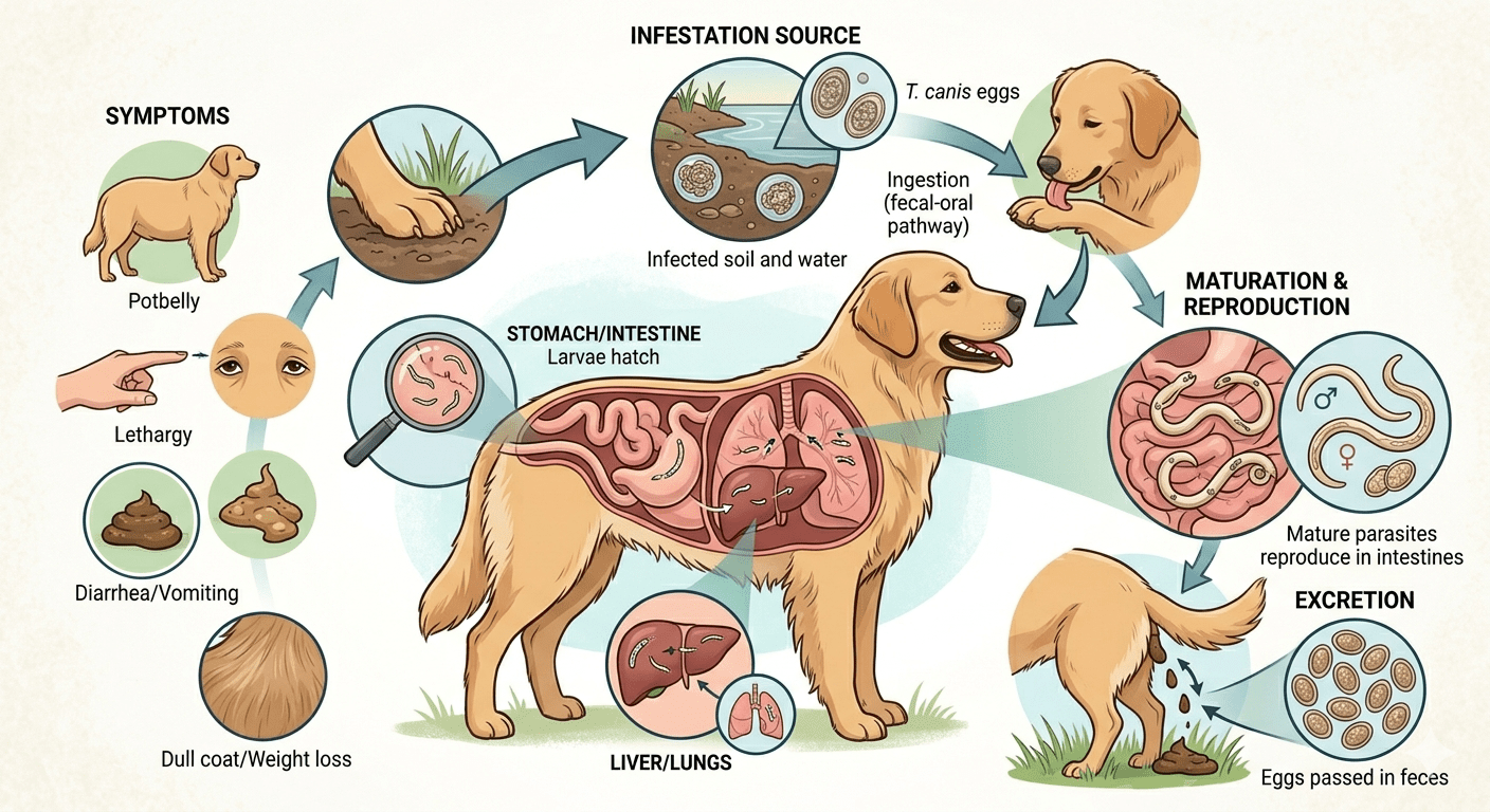 Dog parasite infection illustration
