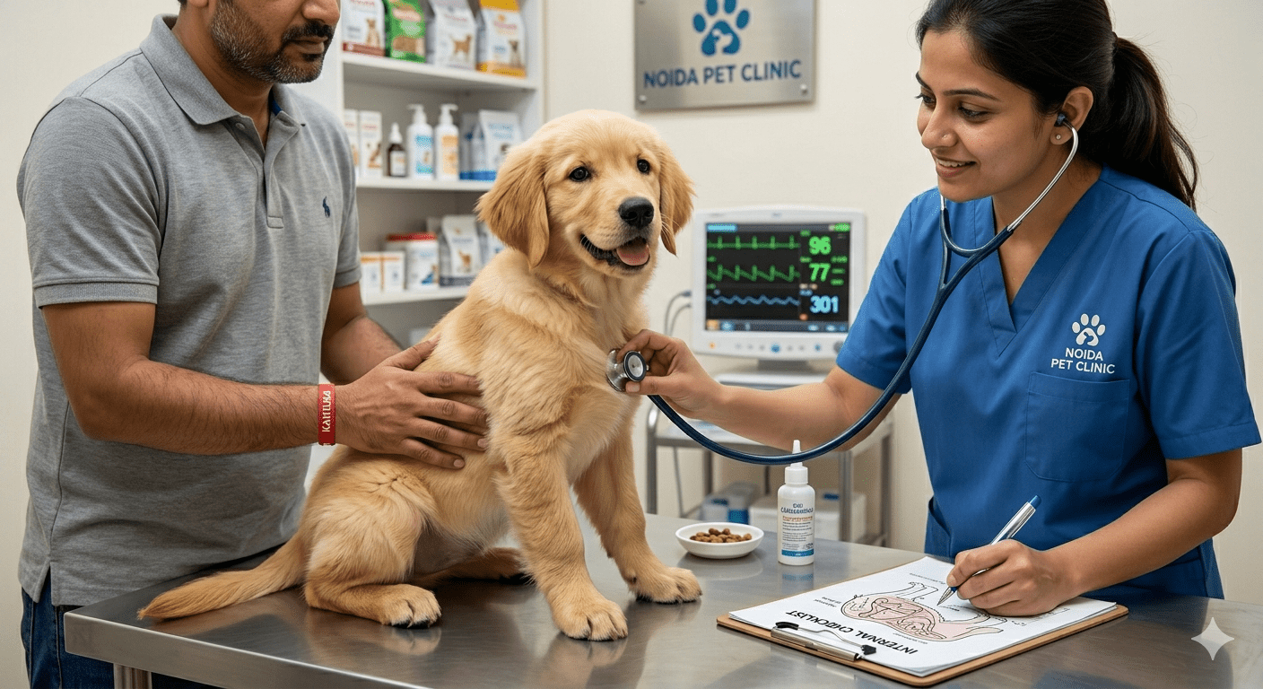 Dog health check by veterinarian