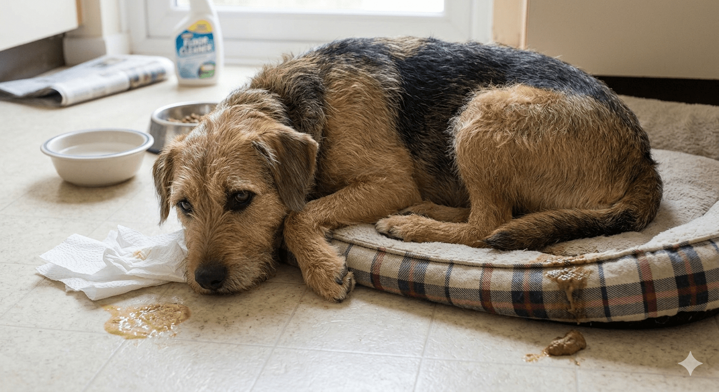 Dog sick with vomiting and diarrhea
