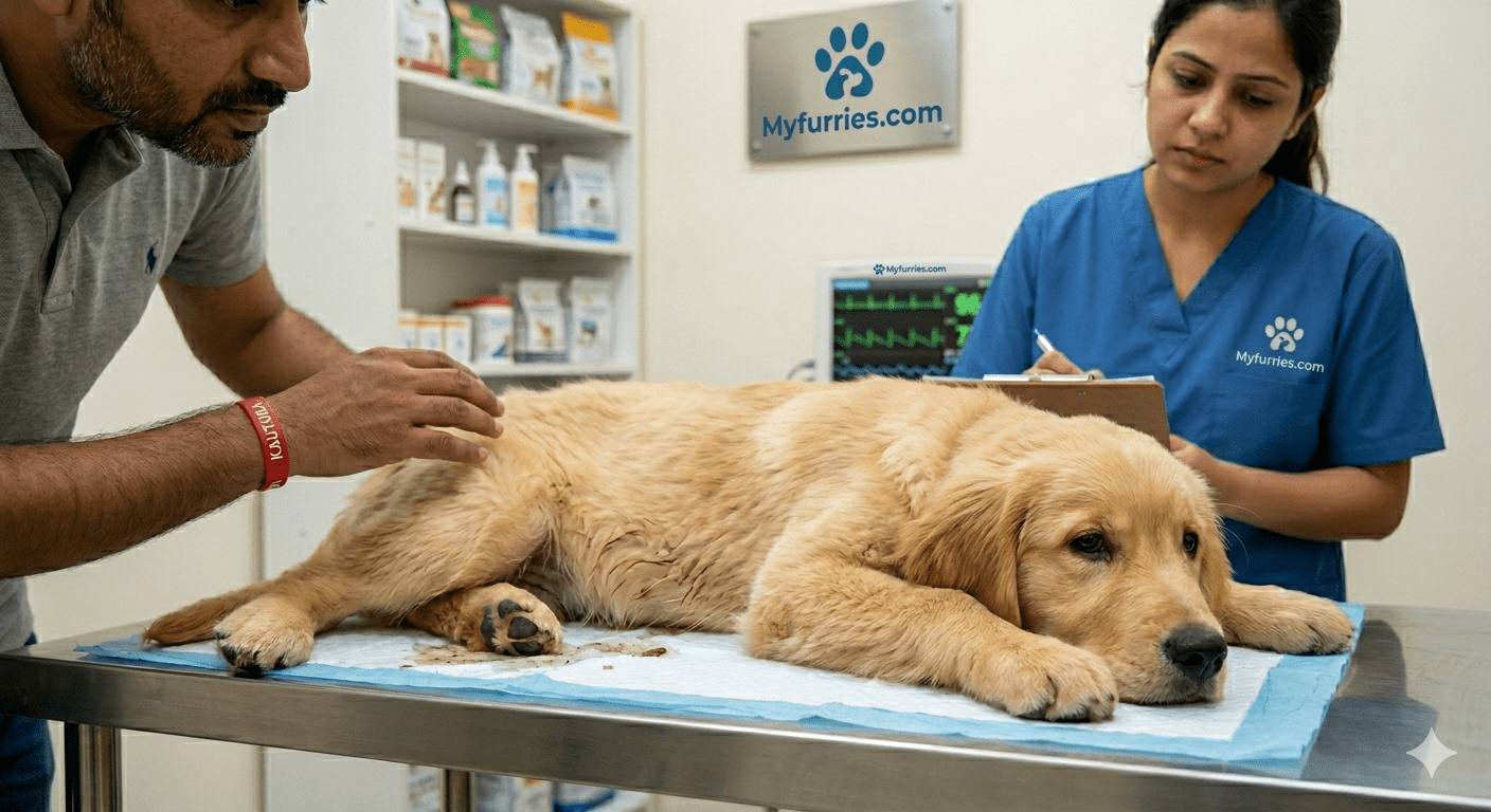 Dog with digestive upset symptoms