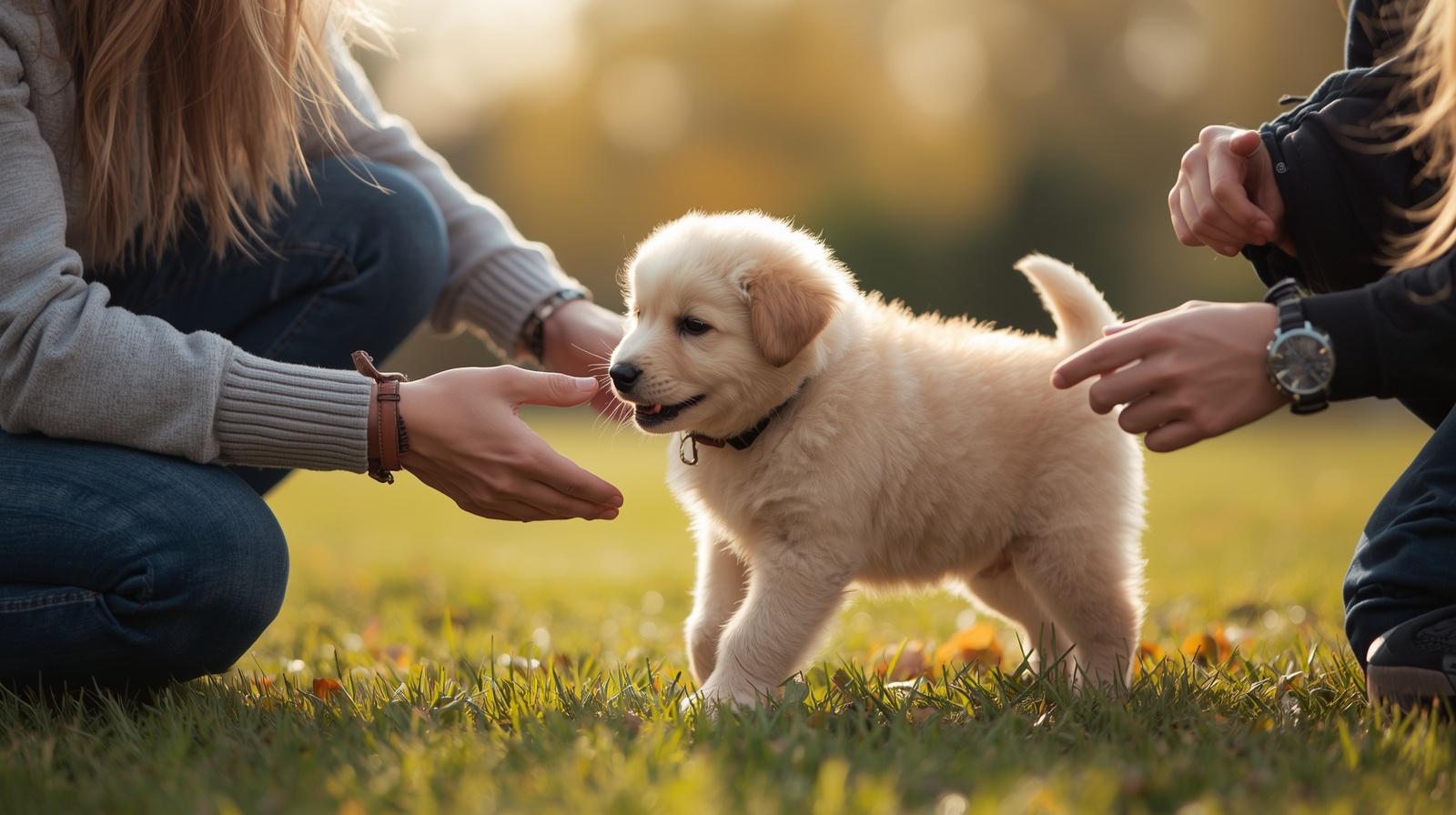 Puppy interacting with family members during early training