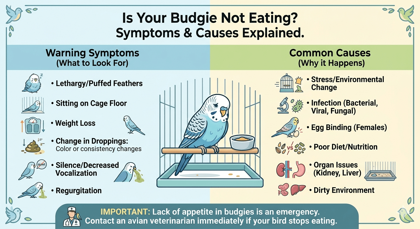 budgie not eating symptoms and causes